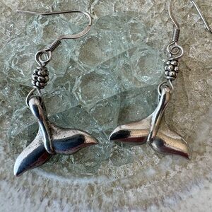 Whale Tail Silver Dangle Earrings